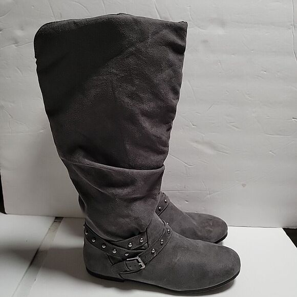 SO Rebecca Grey Women tall Trey suede boots Sz 11 partial zip up - Picture 3 of 8